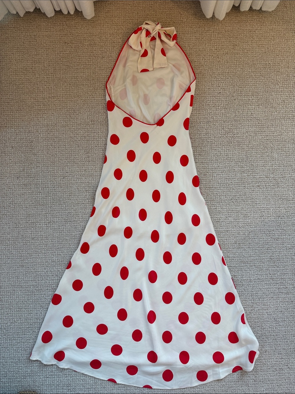 Zara White Halter Neck Maxi Dress with Red Polka Dots - NWT Size S - Picture 7 of 9